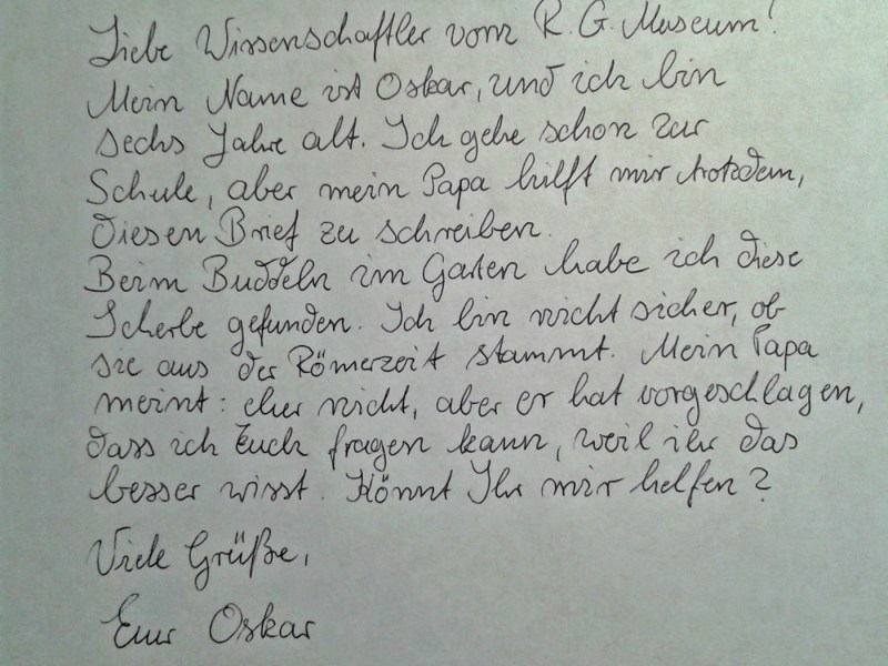 Der Brief eines Kindes an ein Museum.