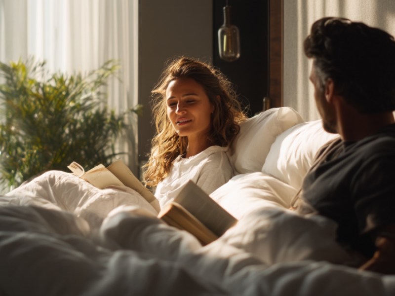 Ehepaar liegt im Bett. (KI-generiert)