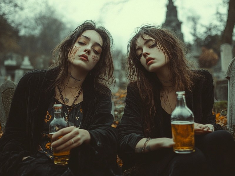 Zwei Frauen auf'm Friedhof. (KI-generiert)