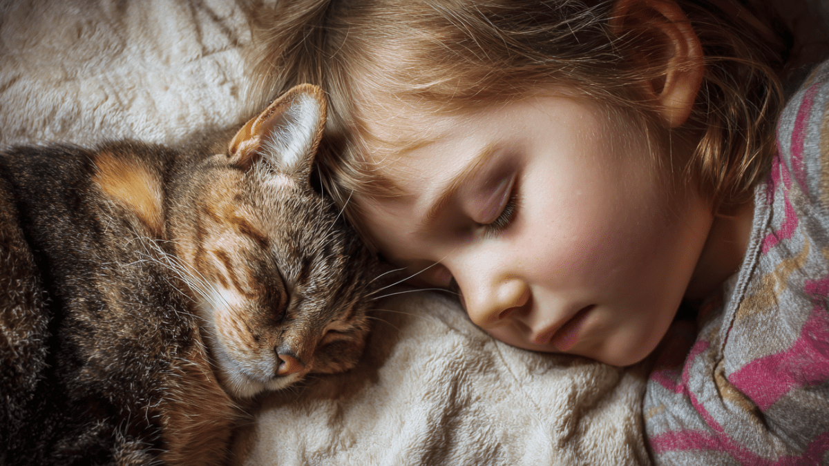 Mädchen und Katze. (KI-generiert)