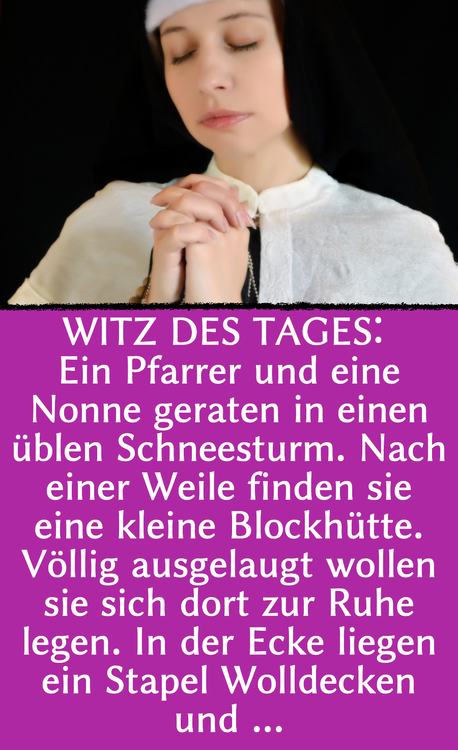 Pfarrer-Witz des Tages: Pfarrer soll Nonne wärmen