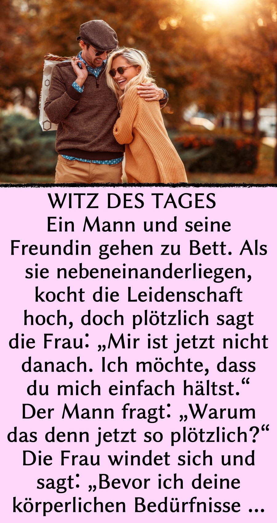 Witz des Tages: Mann rächt sich für Bett-Enttäuschung