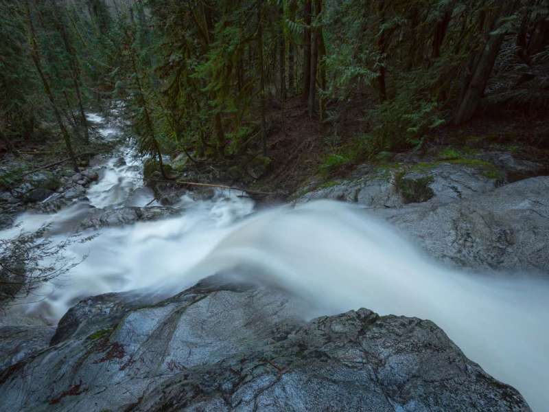 Ein Wasserfall in einem kanadischen Wald.