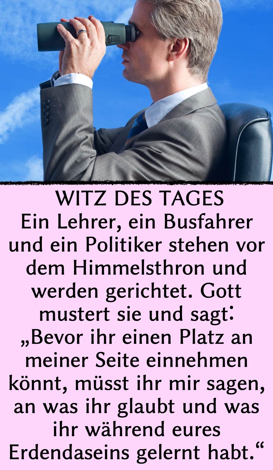 Witz des Tages: Lehrer, Busfahrer und Politiker werden gerichtet